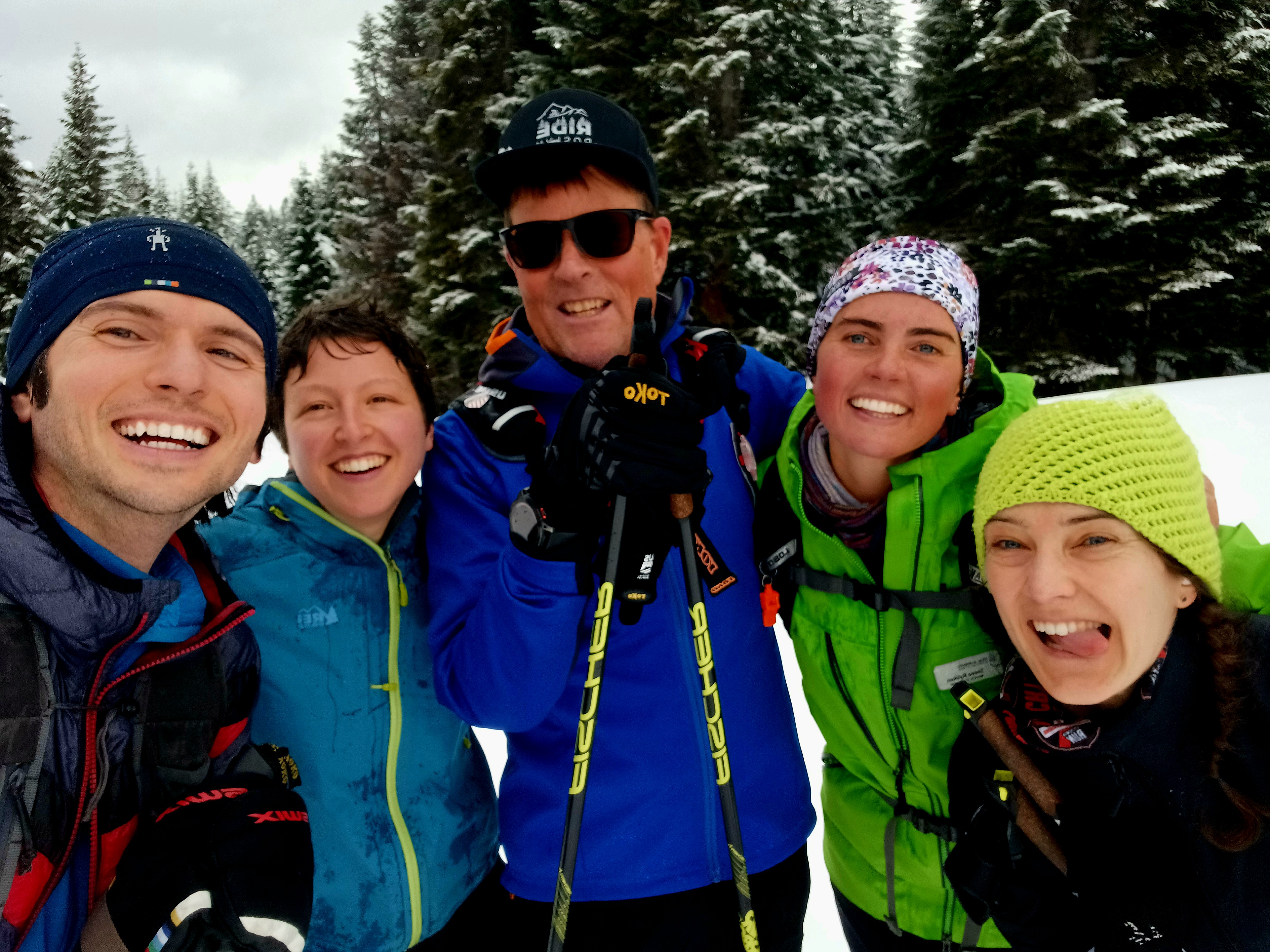 Smiling group of skiers
